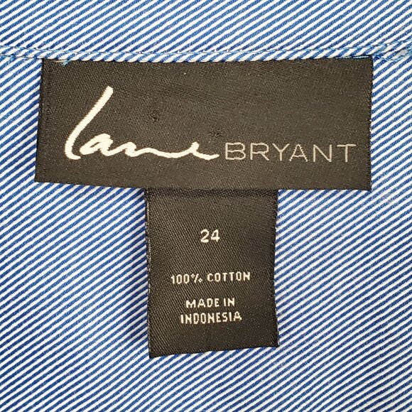 Lane Bryant Plus Size 24 Shirt Stripe Button Up Long Sleeve Collared Cotton Blue - Picture 7 of 10